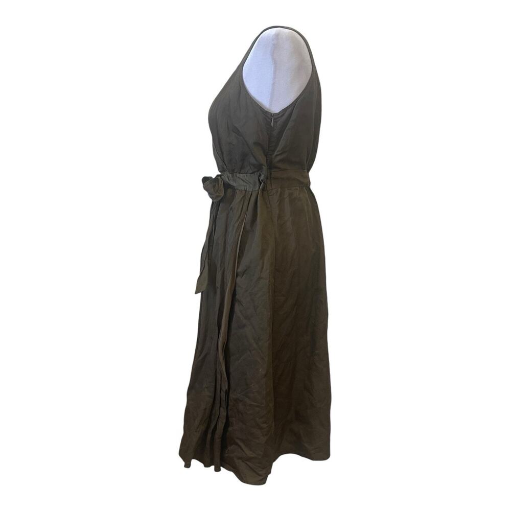 Eileen Fisher Dress Womens 6 Olivine Olive Green Steel Satin Empire Waist Tie - Picture 6 of 12